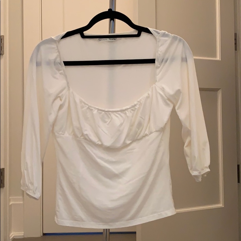 Reformation JEANS White Ruched Square Neck